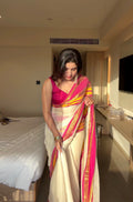 Rudra Pink & Yellow Kara Kasavu saree